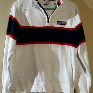 Vineyard Vines Kids White Sweatshirt with Navy and Orange Stripes